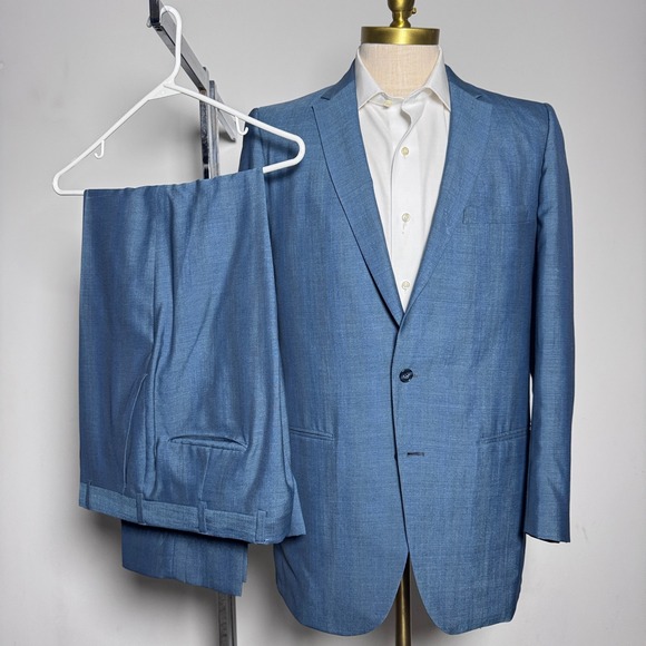 Sterling's Store For Men Other - 1970s Sterling's Suit Mens 40L 33x29 Blue Textured Vintage 2-Button Formal